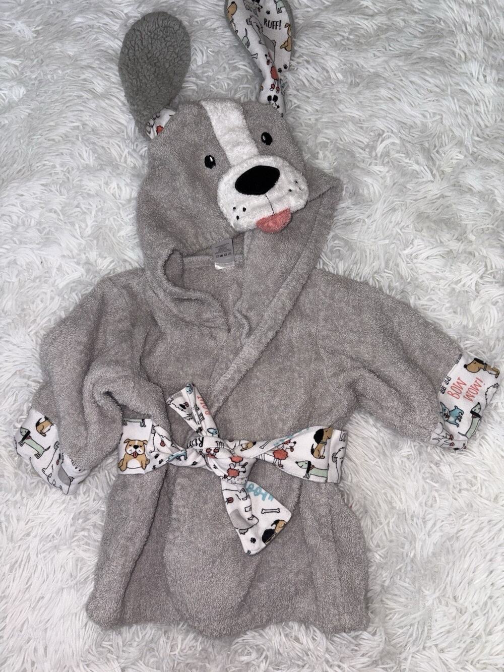 Baby Aspen 0-9 Mo. Dog Eared/design Gray Terrycloth Robe. Adorable